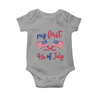 My First 4th of July Crossed American Flags Bow Baby Onesie Patriotic Baby Girl Holiday Milestone