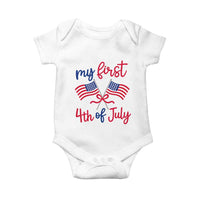 My First 4th of July Crossed American Flags Bow Baby Onesie Patriotic Baby Girl Holiday Milestone