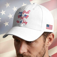 My First 4th of July Crossed American Flags Bow Baseball Cap Patriotic Baby Girl Holiday Milestone