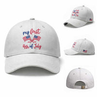 My First 4th of July Crossed American Flags Bow Baseball Cap Patriotic Baby Girl Holiday Milestone