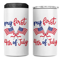 My First 4th of July Crossed American Flags Bow 4 in 1 Can Cooler Tumbler Patriotic Baby Girl Holiday Milestone