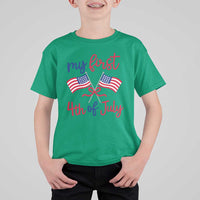 My First 4th of July Crossed American Flags Bow T Shirt For Kid Patriotic Baby Girl Holiday Milestone