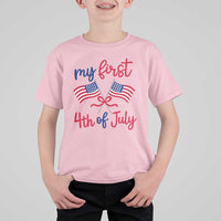 My First 4th of July Crossed American Flags Bow T Shirt For Kid Patriotic Baby Girl Holiday Milestone