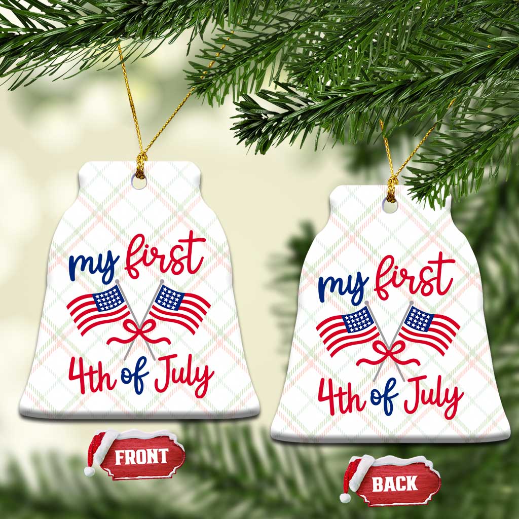 My First 4th of July Crossed American Flags Bow Ceramic Ornament Patriotic Baby Girl Holiday Milestone