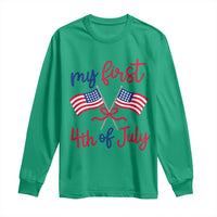 My First 4th of July Crossed American Flags Bow Long Sleeve Shirt Patriotic Baby Girl Holiday Milestone