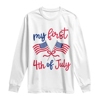 My First 4th of July Crossed American Flags Bow Long Sleeve Shirt Patriotic Baby Girl Holiday Milestone