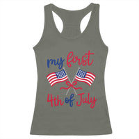 My First 4th of July Crossed American Flags Bow Racerback Tank Top Patriotic Baby Girl Holiday Milestone