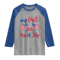 My First 4th of July Crossed American Flags Bow Raglan Shirt Patriotic Baby Girl Holiday Milestone