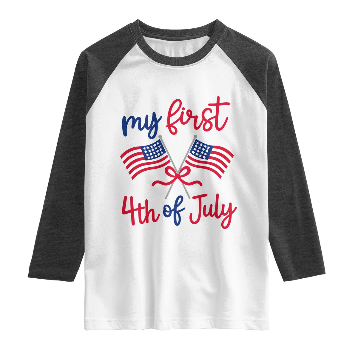 My First 4th of July Crossed American Flags Bow Raglan Shirt Patriotic Baby Girl Holiday Milestone