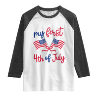 My First 4th of July Crossed American Flags Bow Raglan Shirt Patriotic Baby Girl Holiday Milestone
