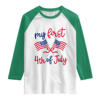 My First 4th of July Crossed American Flags Bow Raglan Shirt Patriotic Baby Girl Holiday Milestone