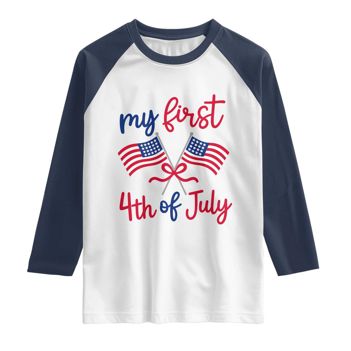 My First 4th of July Crossed American Flags Bow Raglan Shirt Patriotic Baby Girl Holiday Milestone