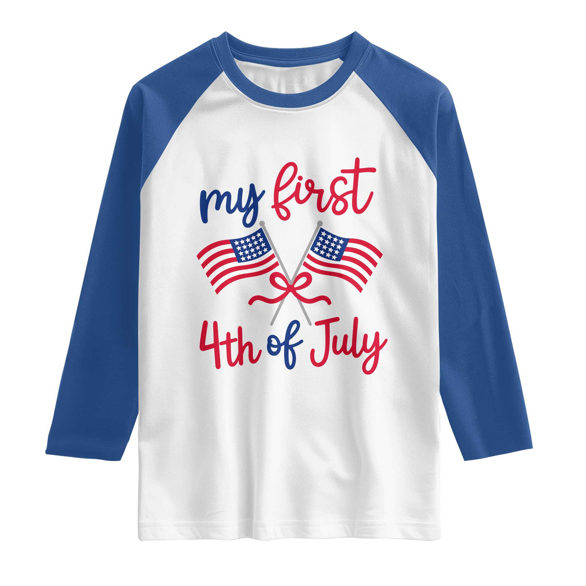 My First 4th of July Crossed American Flags Bow Raglan Shirt Patriotic Baby Girl Holiday Milestone