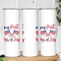 My First 4th of July Crossed American Flags Bow Skinny Tumbler Patriotic Baby Girl Holiday Milestone