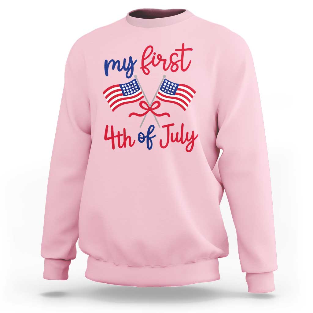 My First 4th of July Crossed American Flags Bow Sweatshirt Patriotic Baby Girl Holiday Milestone