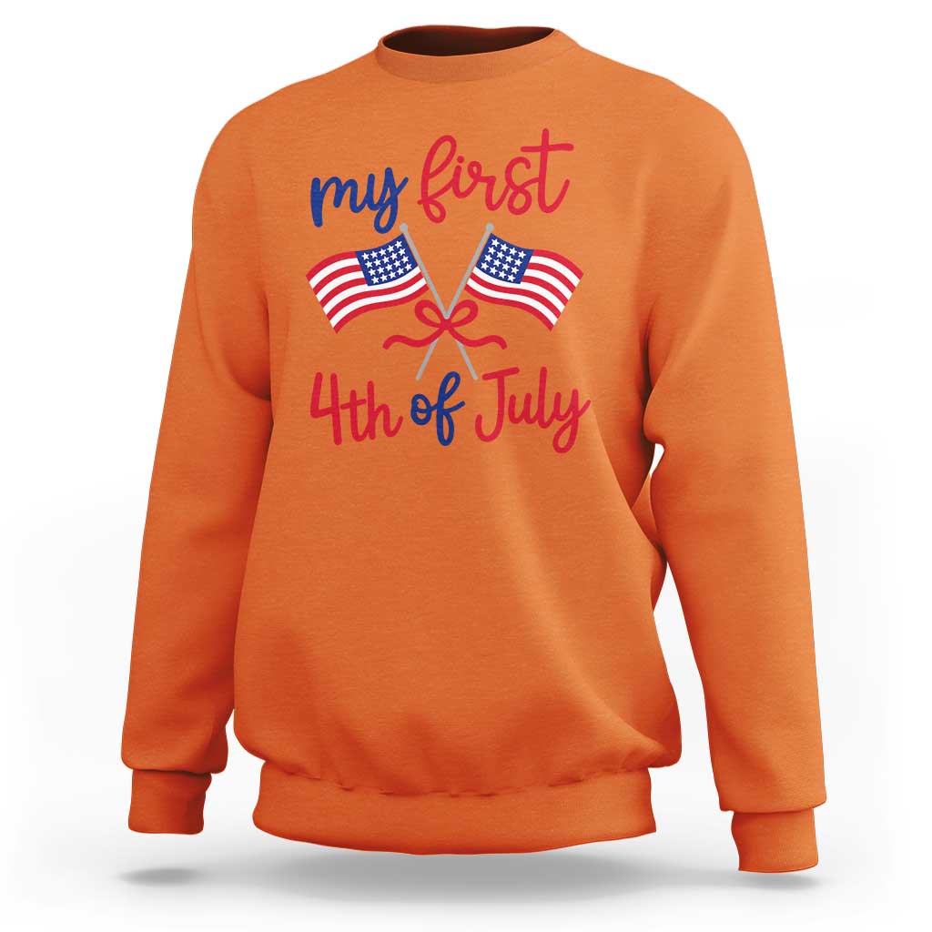 My First 4th of July Crossed American Flags Bow Sweatshirt Patriotic Baby Girl Holiday Milestone