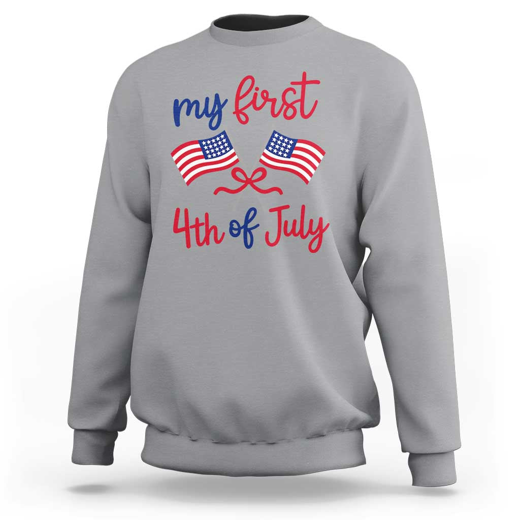 My First 4th of July Crossed American Flags Bow Sweatshirt Patriotic Baby Girl Holiday Milestone