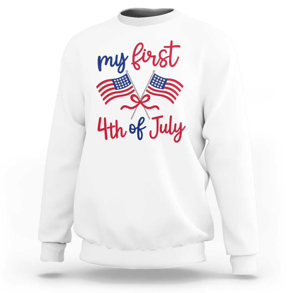 My First 4th of July Crossed American Flags Bow Sweatshirt Patriotic Baby Girl Holiday Milestone