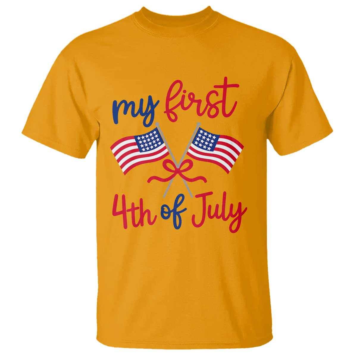 My First 4th of July Crossed American Flags Bow T Shirt Patriotic Baby Girl Holiday Milestone