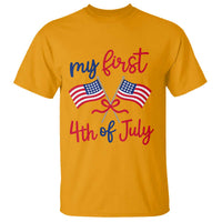 My First 4th of July Crossed American Flags Bow T Shirt Patriotic Baby Girl Holiday Milestone