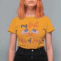 My First 4th of July Crossed American Flags Bow T Shirt For Women Patriotic Baby Girl Holiday Milestone