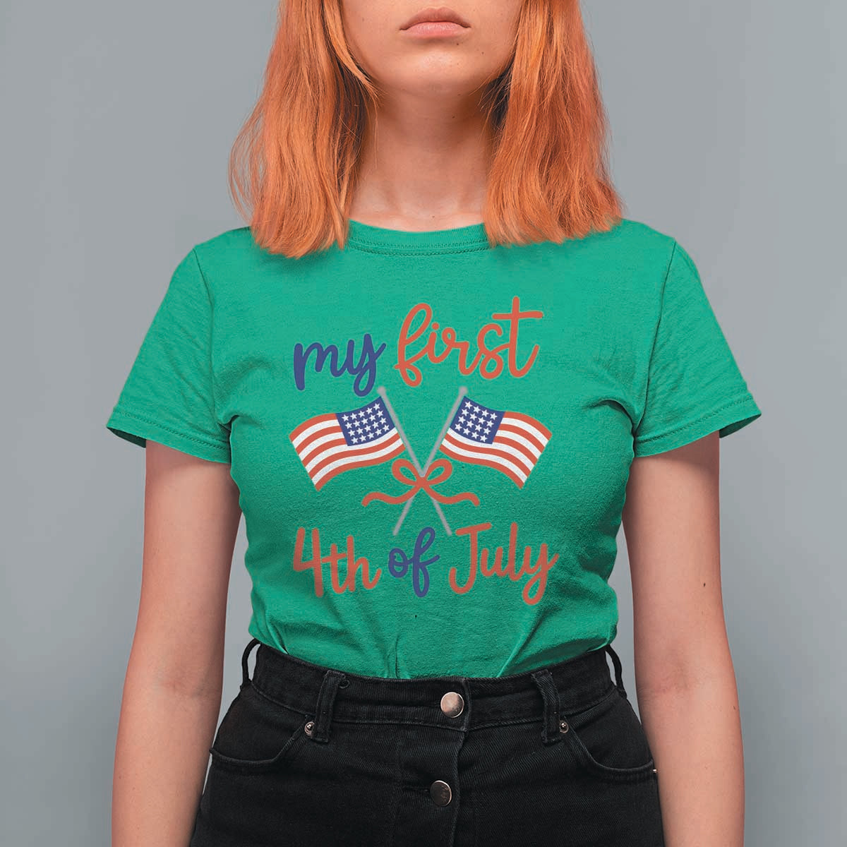 My First 4th of July Crossed American Flags Bow T Shirt For Women Patriotic Baby Girl Holiday Milestone