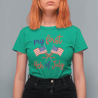 My First 4th of July Crossed American Flags Bow T Shirt For Women Patriotic Baby Girl Holiday Milestone