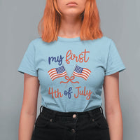 My First 4th of July Crossed American Flags Bow T Shirt For Women Patriotic Baby Girl Holiday Milestone