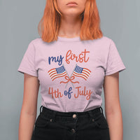 My First 4th of July Crossed American Flags Bow T Shirt For Women Patriotic Baby Girl Holiday Milestone