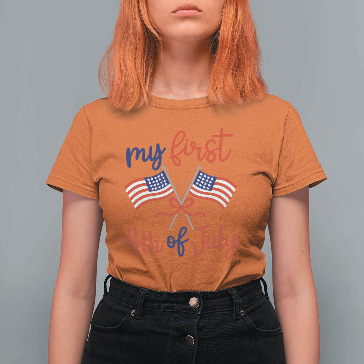 My First 4th of July Crossed American Flags Bow T Shirt For Women Patriotic Baby Girl Holiday Milestone