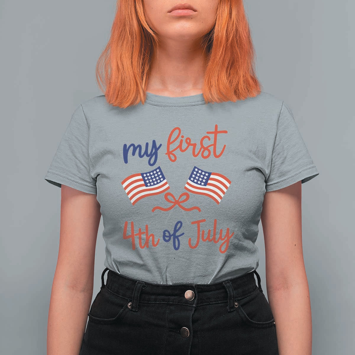 My First 4th of July Crossed American Flags Bow T Shirt For Women Patriotic Baby Girl Holiday Milestone