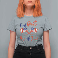 My First 4th of July Crossed American Flags Bow T Shirt For Women Patriotic Baby Girl Holiday Milestone