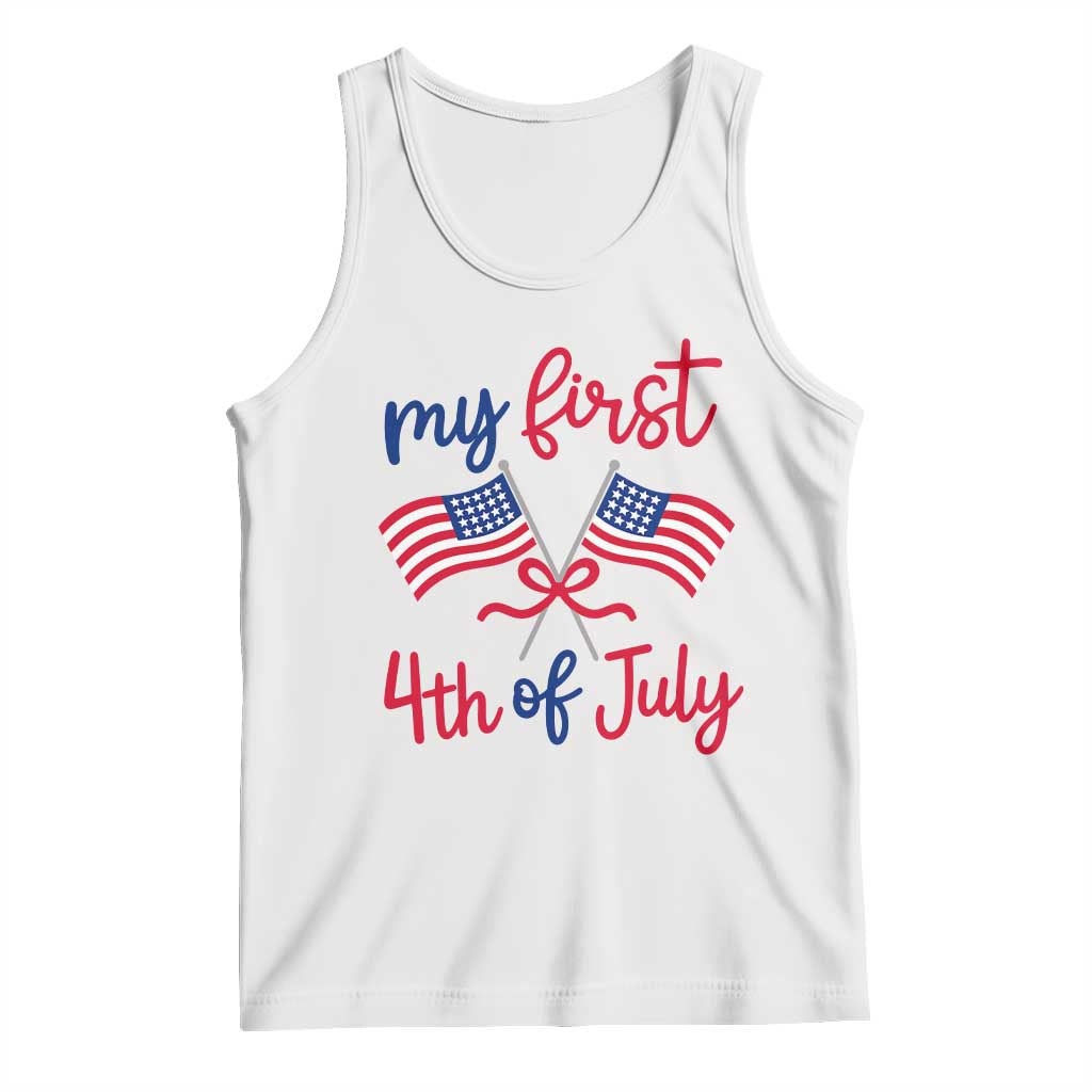 My First 4th of July Crossed American Flags Bow Tank Top Patriotic Baby Girl Holiday Milestone