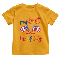 My First 4th of July Crossed American Flags Bow Toddler T Shirt Patriotic Baby Girl Holiday Milestone