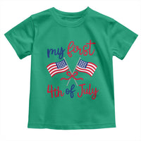 My First 4th of July Crossed American Flags Bow Toddler T Shirt Patriotic Baby Girl Holiday Milestone