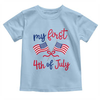 My First 4th of July Crossed American Flags Bow Toddler T Shirt Patriotic Baby Girl Holiday Milestone