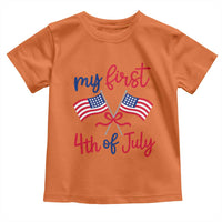 My First 4th of July Crossed American Flags Bow Toddler T Shirt Patriotic Baby Girl Holiday Milestone