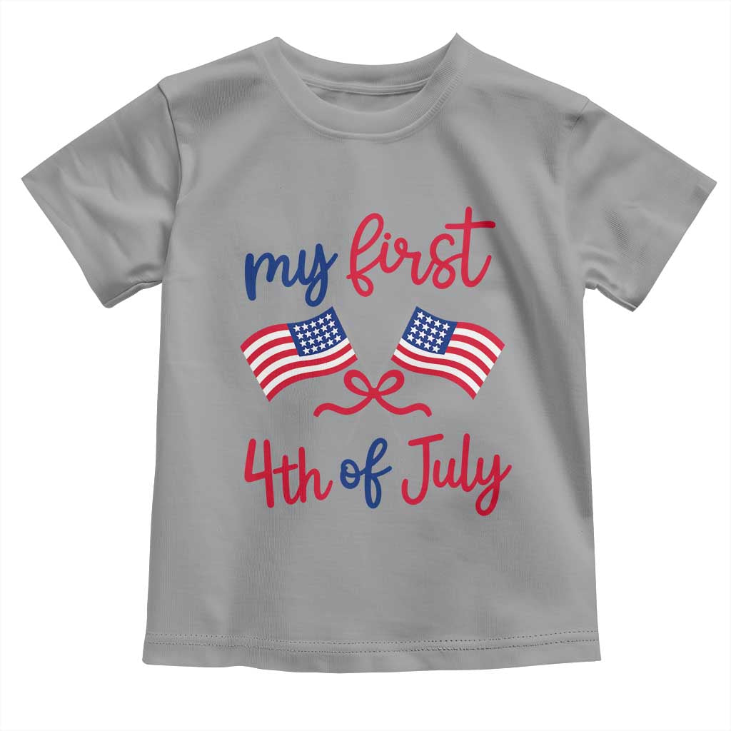 My First 4th of July Crossed American Flags Bow Toddler T Shirt Patriotic Baby Girl Holiday Milestone