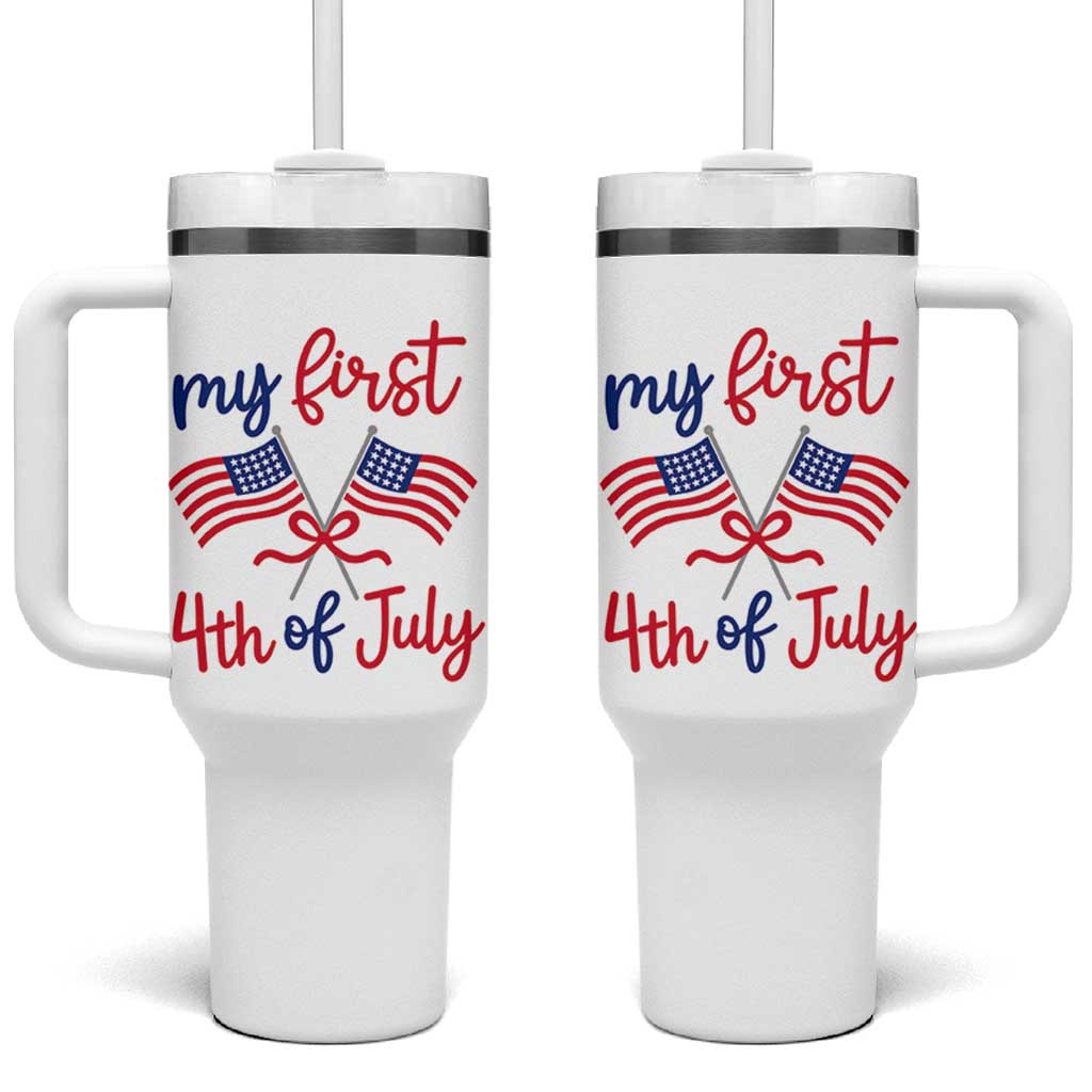 My First 4th of July Crossed American Flags Bow Tumbler With Handle Patriotic Baby Girl Holiday Milestone