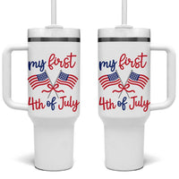 My First 4th of July Crossed American Flags Bow Tumbler With Handle Patriotic Baby Girl Holiday Milestone