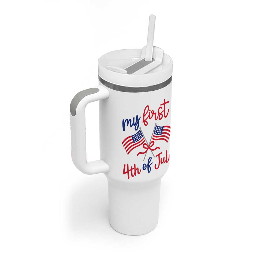 My First 4th of July Crossed American Flags Bow Tumbler With Handle Patriotic Baby Girl Holiday Milestone