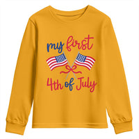 My First 4th of July Crossed American Flags Bow Youth Sweatshirt Patriotic Baby Girl Holiday Milestone