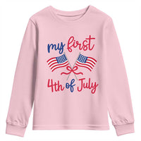 My First 4th of July Crossed American Flags Bow Youth Sweatshirt Patriotic Baby Girl Holiday Milestone