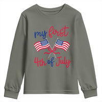 My First 4th of July Crossed American Flags Bow Youth Sweatshirt Patriotic Baby Girl Holiday Milestone