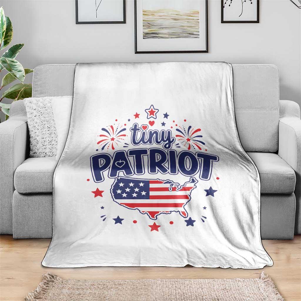 Tiny Patriot 4th of July Fireworks Throw Blanket USA Map American Flag Red White and Blue Patriotic Holiday