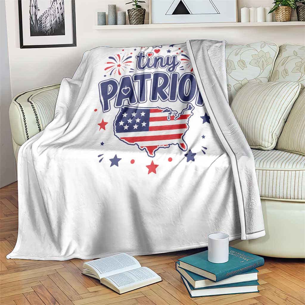 Tiny Patriot 4th of July Fireworks Throw Blanket USA Map American Flag Red White and Blue Patriotic Holiday