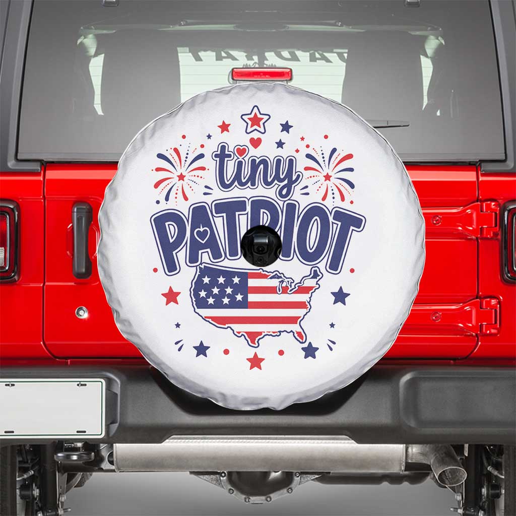 Tiny Patriot 4th of July Fireworks Spare Tire Cover USA Map American Flag Red White and Blue Patriotic Holiday