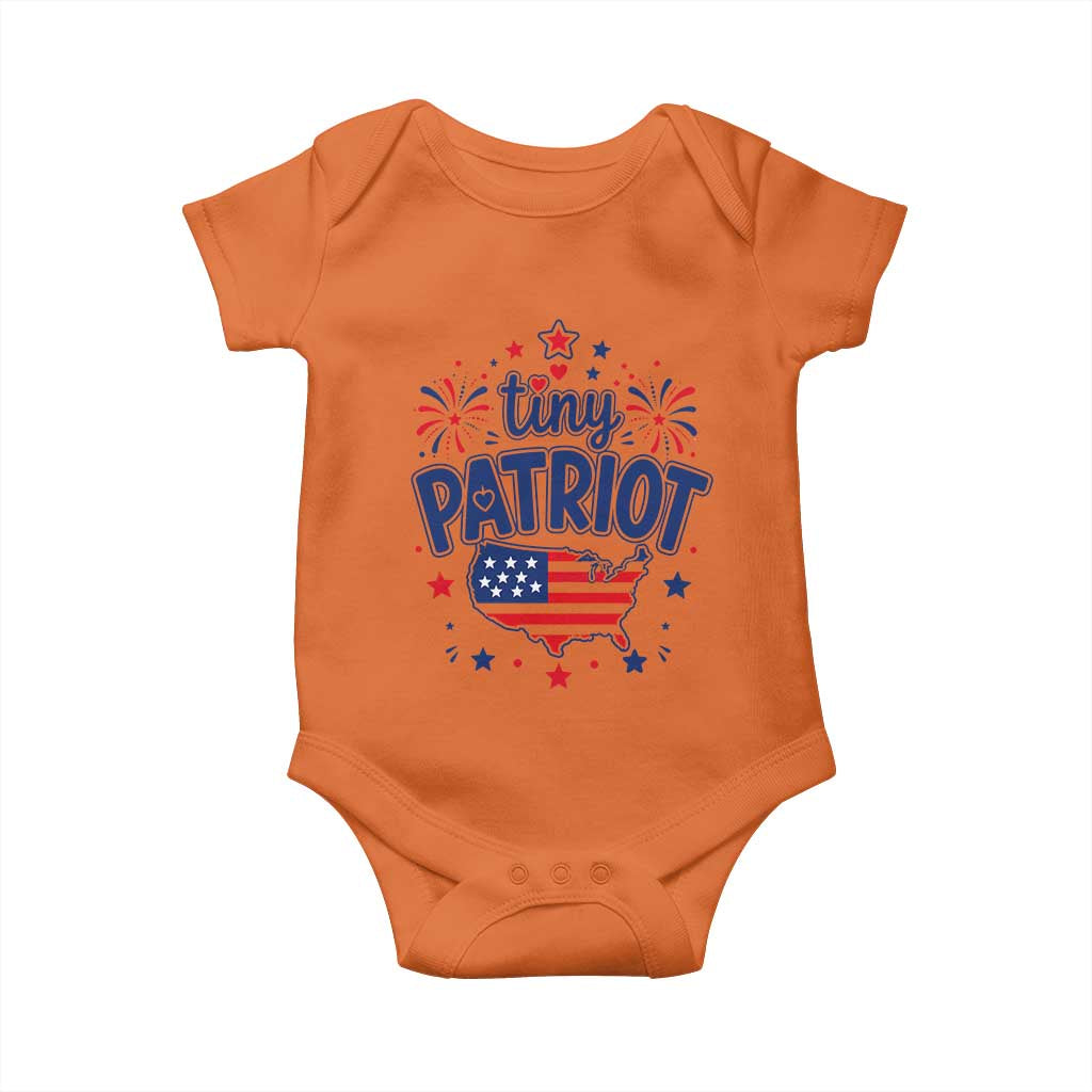 Tiny Patriot 4th of July Fireworks Baby Onesie USA Map American Flag Red White and Blue Patriotic Holiday