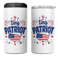 Tiny Patriot 4th of July Fireworks 4 in 1 Can Cooler Tumbler USA Map American Flag Red White and Blue Patriotic Holiday