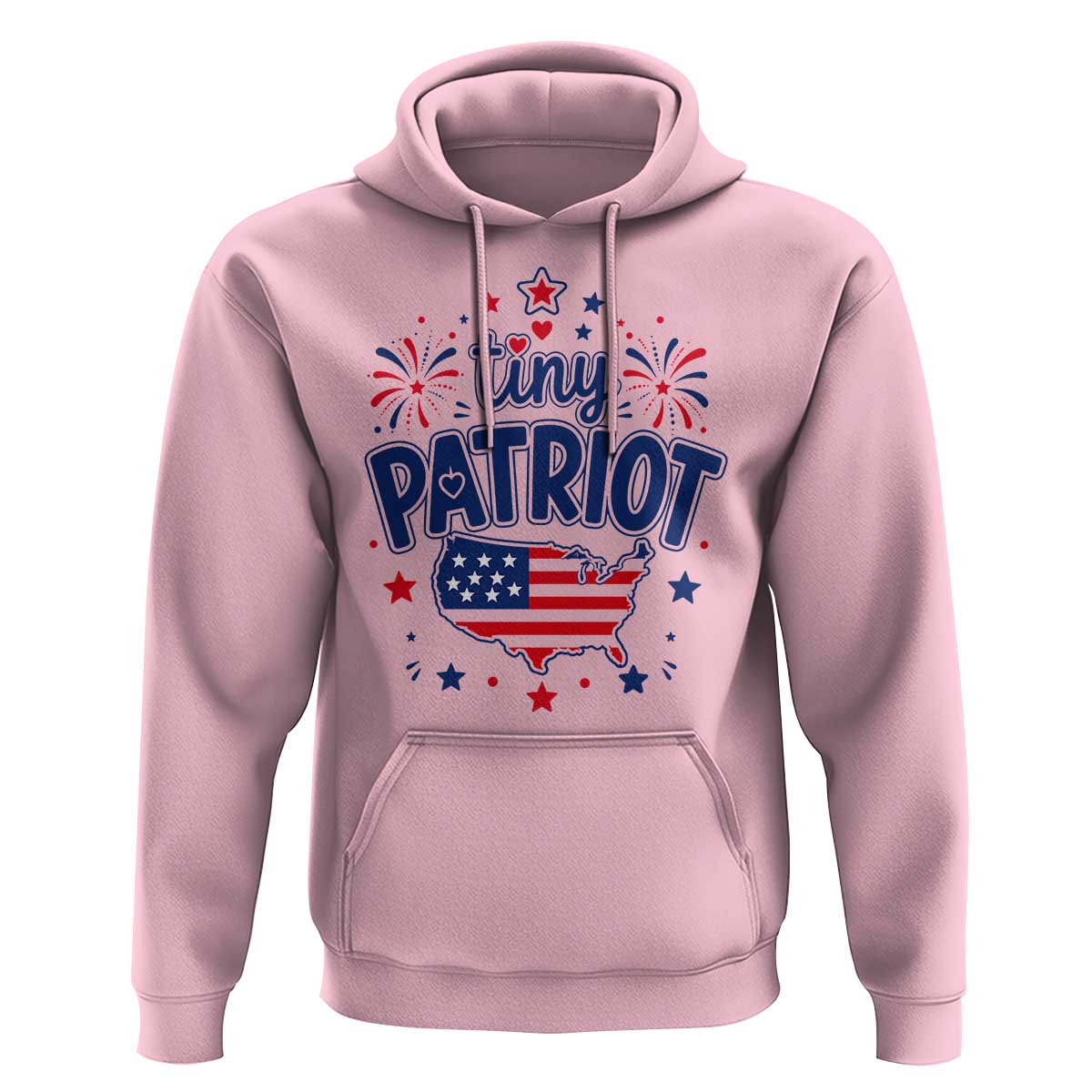 Tiny Patriot 4th of July Fireworks Hoodie USA Map American Flag Red White and Blue Patriotic Holiday